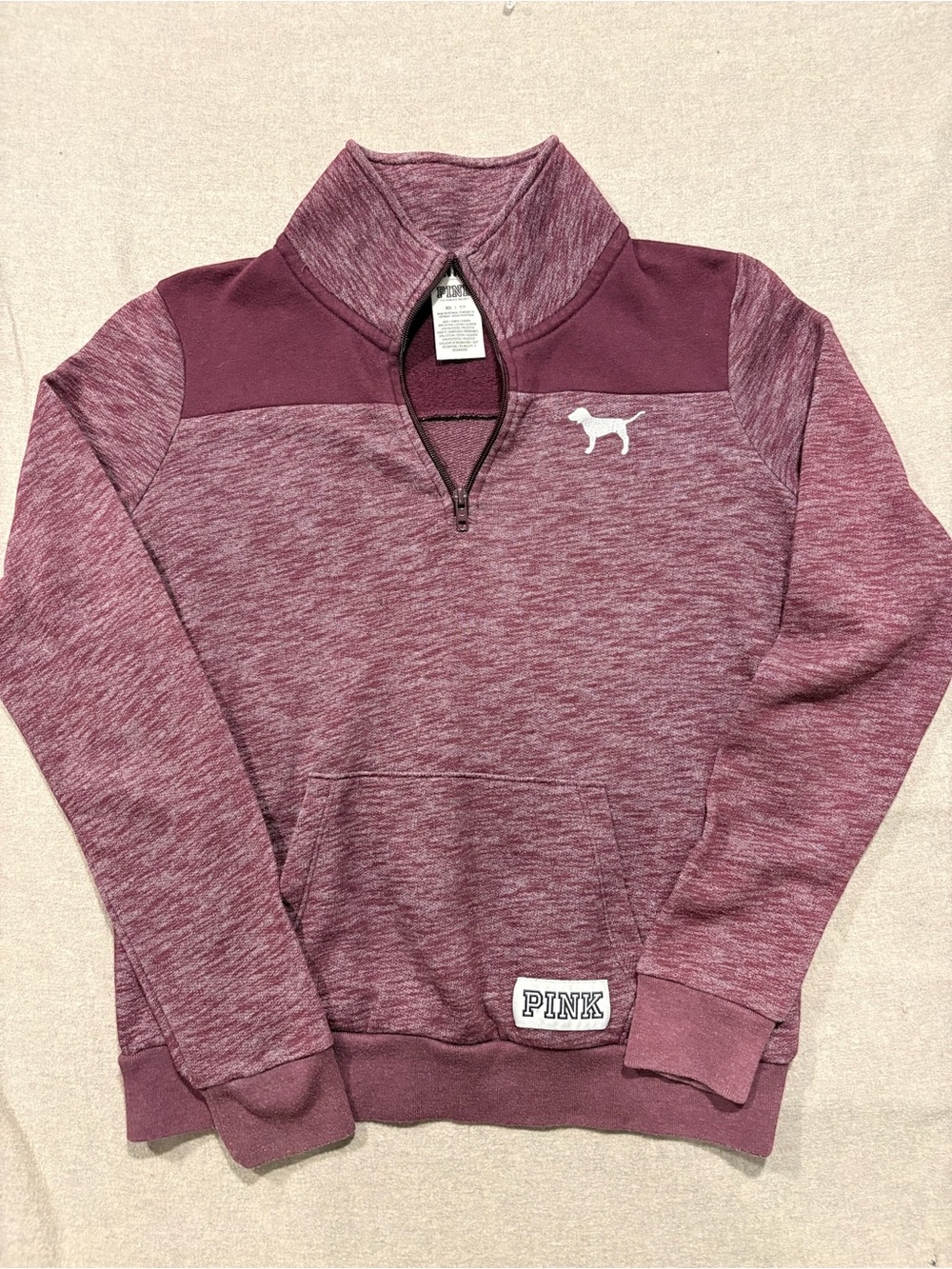 PINK Victoria's Secret WoMen's Marled Wine Half-Zip Pullover Sweater XS